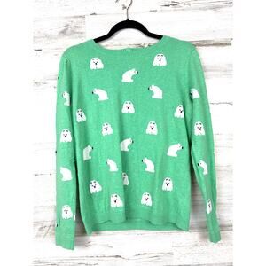 Talbots Womens M Green Cashmere-Blend Polar Bear Crew Neck Knit Casual Sweater
